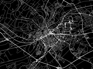 Vector road map of the city of Gyor in Hungary with white roads on a black background.