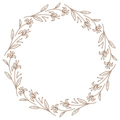 floral Botanical circle frame. Hand drawn round doodle line border, leaves and flowers wedding invitation and cards logo design and posters template. Elegant minimal style floral vector 