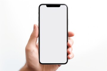 A close up of a hand holding smart phone , smart phone screen is blank , Mockup blank template illustration - Powered by Adobe
