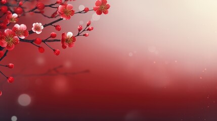 Chinese New Year sakura blossoms background with copy space