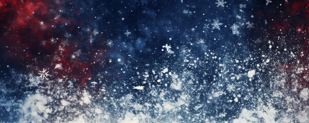 A Festive Winter Wonderland: Red, White, and Blue Background with Snowflakes