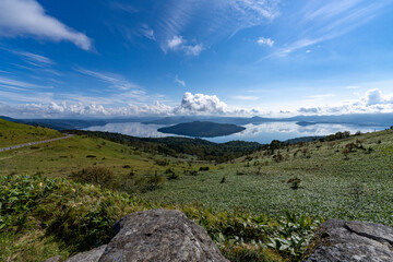 北海道　道東　屈斜路湖　湖　青空　カルデラ湖　絶景　青