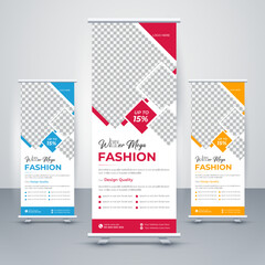 Fashion Roll Up Banner vector creative design, 3 color set layout. Trending and modern design. - obrazy, fototapety, plakaty