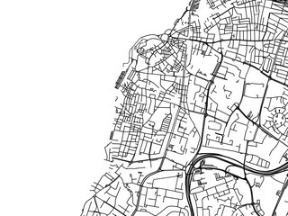 Fototapeta na wymiar Vector road map of the city of Jaffa in Israel with black roads on a white background.