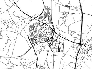 Vector road map of the city of Kiryat Gat in Israel with black roads on a white background.