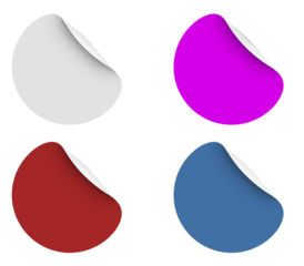 Blank Round Colored Sticker Design with Peeling edge PNG template isolated on Transparent background

