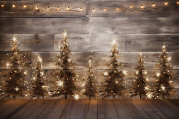A Festive Glow: A Rustic Wooden Wall Adorned With Twinkling Christmas Lights