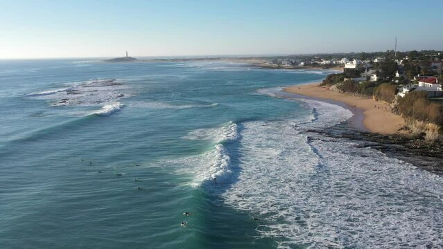 Beautiful Atlantic waves breaking in south Spain at a winter evening. Surfer swell waves breaking elegantly