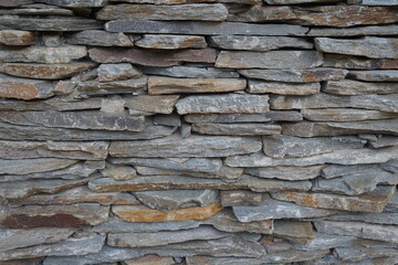 stone wall texture, Background Flat Stones Stacked Paving Stones, stone slabs for finishing and decoration of internal and external walls of buildings.