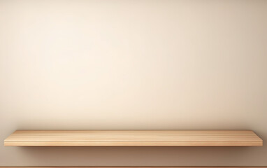 Sencillo fondo beige con un estante de madera y alguna decoración para presentación. Vertical y horizontal. 