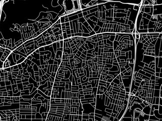 Vector road map of the city of Bnei Brak in Israel with white roads on a black background.