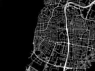 Vector road map of the city of Bat Yam in Israel with white roads on a black background.