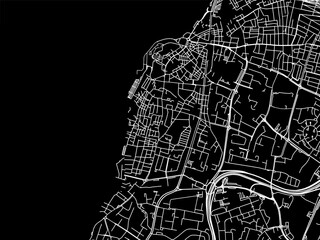Vector road map of the city of Jaffa in Israel with white roads on a black background.