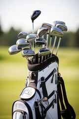 Naklejka premium Golf Clubs in Bag Ready for a Game on Green Course