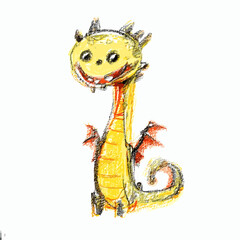 Dragon monster in childish crayons draw