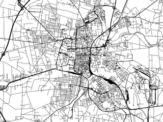Vector road map of the city of Czestochowa in Poland with black roads on a white background.