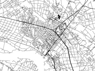 Vector road map of the city of Legionowo in Poland with black roads on a white background.