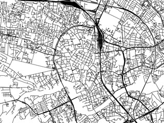 Fototapeta na wymiar Vector road map of the city of Krakow city center in Poland with black roads on a white background.