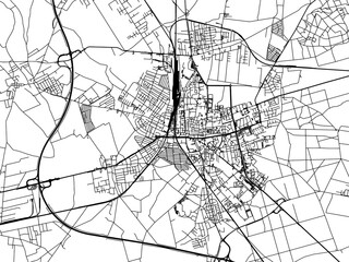 Vector road map of the city of Leszno in Poland with black roads on a white background.
