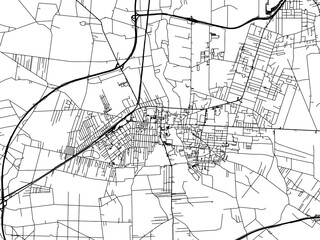 Vector road map of the city of Pabianice in Poland with black roads on a white background.