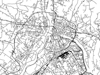 Vector road map of the city of Nowy Sacz in Poland with black roads on a white background.