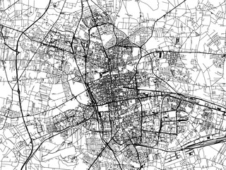Vector road map of the city of Lodz in Poland with black roads on a white background.