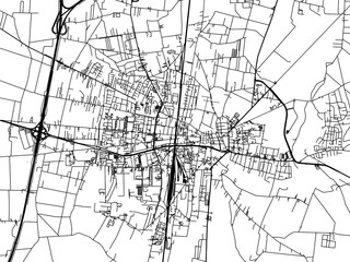Vector road map of the city of Piotrkow Trybunalski in Poland with black roads on a white background.