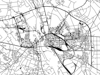 Vector road map of the city of Opole in Poland with black roads on a white background.