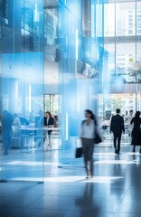 Blurred business people fast movement in office building by Generative AI