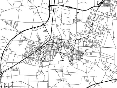 Vector road map of the city of Pabianice in Poland with black roads on a white background.