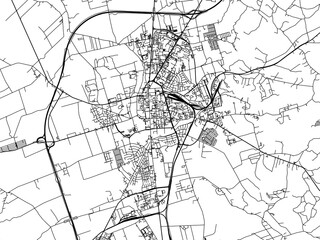 Vector road map of the city of Suwalki in Poland with black roads on a white background.
