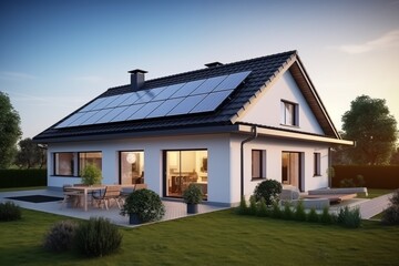 Fototapeta na wymiar New urban house with solar panels on the roof