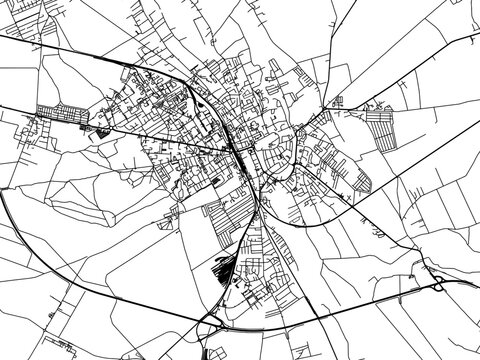 Vector road map of the city of Stargard in Poland with black roads on a white background.