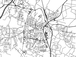 Vector road map of the city of Zory in Poland with black roads on a white background.