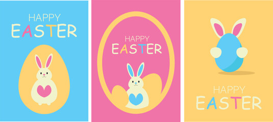 Fototapeta na wymiar set fun easter card with bunny and egg