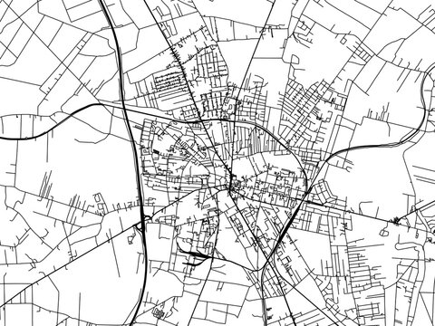 Vector road map of the city of Zgierz in Poland with black roads on a white background.