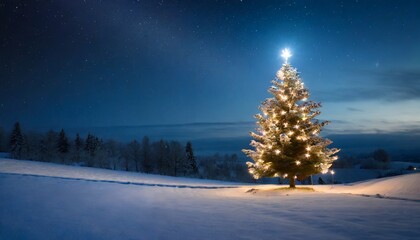 a christmas tree in the middle of nowhere brighten the nigth up
