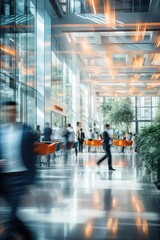Blurred business people fast movement in office building by Generative AI