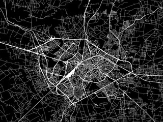 Vector road map of the city of Bialystok in Poland with white roads on a black background.