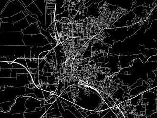 Vector road map of the city of Elblag in Poland with white roads on a black background.