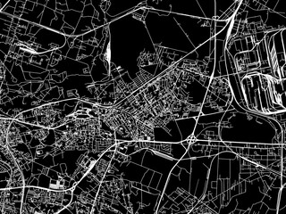 Vector road map of the city of Dabrowa Gornicza in Poland with white roads on a black background.