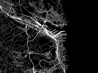 Vector road map of the city of Gdynia in Poland with white roads on a black background.