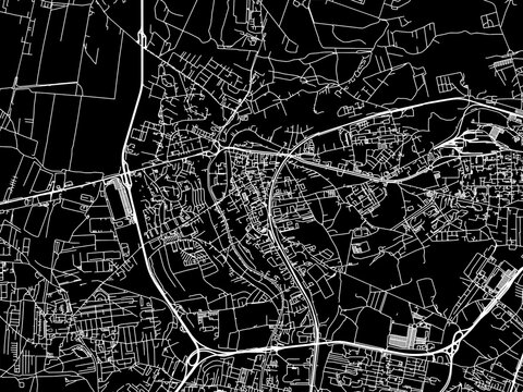 Vector road map of the city of Bedzin in Poland with white roads on a black background.