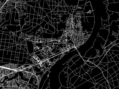 Vector road map of the city of Fordon in Poland with white roads on a black background.