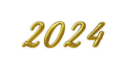 Golden balloons happy new year 2024, 3d render new year 2024 illustration, transparent