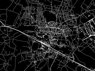 Vector road map of the city of Ostrowiec Swietokrzyski in Poland with white roads on a black background.