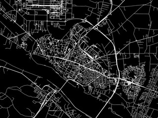 Vector road map of the city of Plock in Poland with white roads on a black background.