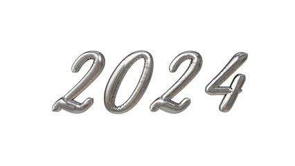 silver balloons happy new year 2024, 3d render new year 2024 illustration, transparent