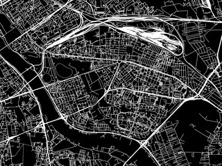 Vector road map of the city of Praga Poludnie in Poland with white roads on a black background.