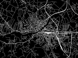 Vector road map of the city of Przemysl in Poland with white roads on a black background. - obrazy, fototapety, plakaty